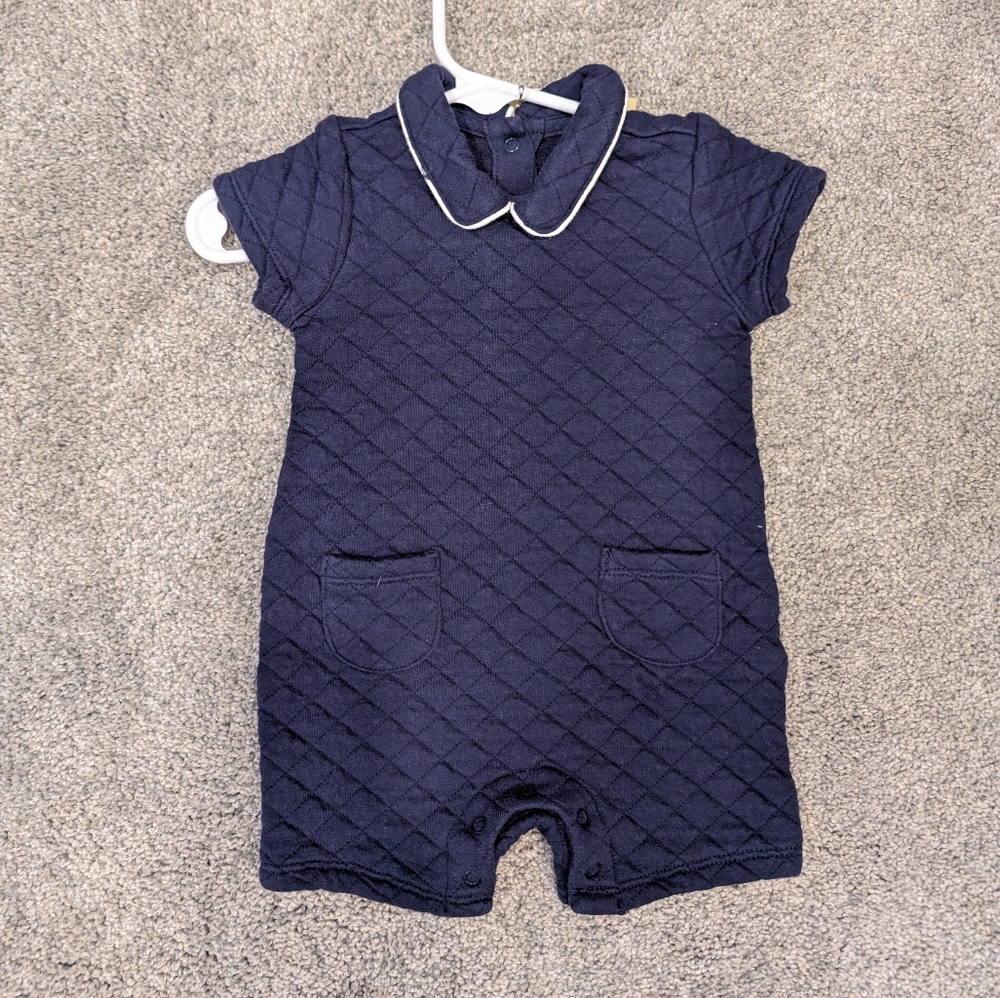 Janie & Jack Quilted Navy Baby Romper with Collar